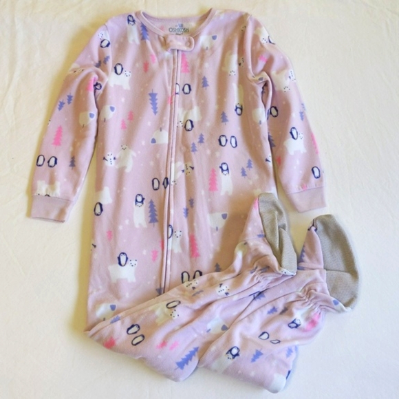 oshkosh b'gosh winter fleece zipper footie sleeper pajamas 4T toddler girls - Picture 1 of 5